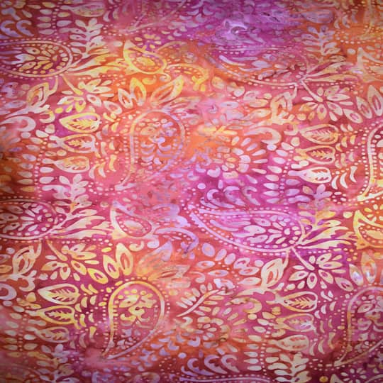 Premium Indonesian Batik Orange &#x26; Raspberry Paisley Fabric